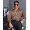 image:imageCOOFANDY Mens Silk Satin Dress Shirts Jacquard Long Sleeve Floral Button Up Shirts Party Prom Wedding ShirtBrown Twist