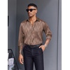 image:imageCOOFANDY Mens Silk Satin Dress Shirts Jacquard Long Sleeve Floral Button Up Shirts Party Prom Wedding ShirtBrown Twist