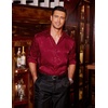 image:imageCOOFANDY Mens Silk Satin Dress Shirts Jacquard Long Sleeve Floral Button Up Shirts Party Prom Wedding ShirtBurgundy