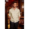 image:imageCOOFANDY Mens Silk Satin Dress Shirts Jacquard Long Sleeve Floral Button Up Shirts Party Prom Wedding ShirtCream Rose