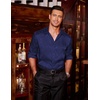 image:imageCOOFANDY Mens Silk Satin Dress Shirts Jacquard Long Sleeve Floral Button Up Shirts Party Prom Wedding ShirtDeep Blue