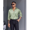 image:imageCOOFANDY Mens Silk Satin Dress Shirts Jacquard Long Sleeve Floral Button Up Shirts Party Prom Wedding ShirtGreen Twist