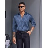 image:imageCOOFANDY Mens Silk Satin Dress Shirts Jacquard Long Sleeve Floral Button Up Shirts Party Prom Wedding ShirtNavy Blue Twist