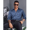 image:imageCOOFANDY Mens Silk Satin Dress Shirts Jacquard Long Sleeve Floral Button Up Shirts Party Prom Wedding ShirtNavy Blue Twist