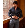 image:imageCOOFANDY Mens Silk Satin Dress Shirts Jacquard Long Sleeve Floral Button Up Shirts Party Prom Wedding ShirtPblack