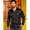 image:imageCOOFANDY Mens Silk Satin Dress Shirts Jacquard Long Sleeve Floral Button Up Shirts Party Prom Wedding ShirtPblack