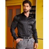 image:imageCOOFANDY Mens Silk Satin Dress Shirts Jacquard Long Sleeve Floral Button Up Shirts Party Prom Wedding ShirtPblack
