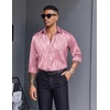 image:imageCOOFANDY Mens Silk Satin Dress Shirts Jacquard Long Sleeve Floral Button Up Shirts Party Prom Wedding ShirtPink Twist