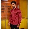 image:imageCOOFANDY Mens Silk Satin Dress Shirts Jacquard Long Sleeve Floral Button Up Shirts Party Prom Wedding ShirtPwine Red