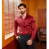 image:imageCOOFANDY Mens Silk Satin Dress Shirts Jacquard Long Sleeve Floral Button Up Shirts Party Prom Wedding ShirtPwine Red