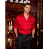 image:imageCOOFANDY Mens Silk Satin Dress Shirts Jacquard Long Sleeve Floral Button Up Shirts Party Prom Wedding ShirtRed