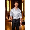 image:imageCOOFANDY Mens Silk Satin Dress Shirts Jacquard Long Sleeve Floral Button Up Shirts Party Prom Wedding ShirtSilver Gray