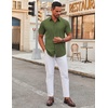 image:imageCOOFANDY Mens Stretch Dress Shirts Short Sleeve Wrinkle Free Casual Button Down ShirtsArmy Green