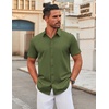 image:imageCOOFANDY Mens Stretch Dress Shirts Short Sleeve Wrinkle Free Casual Button Down ShirtsArmy Green