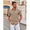 image:imageCOOFANDY Mens Stretch Dress Shirts Short Sleeve Wrinkle Free Casual Button Down ShirtsKhaki