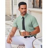 image:imageCOOFANDY Mens Stretch Dress Shirts Short Sleeve Wrinkle Free Casual Button Down ShirtsLight Greenflower