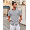 image:imageCOOFANDY Mens Stretch Dress Shirts Short Sleeve Wrinkle Free Casual Button Down ShirtsLight Grey