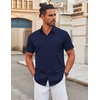 image:imageCOOFANDY Mens Stretch Dress Shirts Short Sleeve Wrinkle Free Casual Button Down ShirtsMidnight Blue