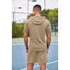 image:imageCOOFANDY Mens Tracksuit 2 Piece Hooded Athletic Sweatsuit Short Sleeve Casual Sports Hoodie Shorts SetKhaki