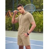 image:imageCOOFANDY Mens Tracksuit 2 Piece Hooded Athletic Sweatsuit Short Sleeve Casual Sports Hoodie Shorts SetKhaki