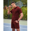 image:imageCOOFANDY Mens Tracksuit 2 Piece Hooded Athletic Sweatsuit Short Sleeve Casual Sports Hoodie Shorts SetWine Red