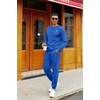 image:imageCOOFANDY Mens Tracksuit 2 Piece Set Crewneck Sweatsuits Jogging Suit Sets Long Sleeve Jacquard Pullover Shirt OutfitsBright Blue