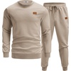 image:imageCOOFANDY Mens Tracksuit 2 Piece Set Crewneck Sweatsuits Jogging Suit Sets Long Sleeve Jacquard Pullover Shirt OutfitsMedium Khaki