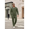 image:imageCOOFANDY Mens Tracksuit 2 Piece Set Geometric Texture Quarter Zip Pullover Sweatshirt Athletic Running SweatsuitsArmy Green