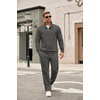image:imageCOOFANDY Mens Tracksuit 2 Piece Set Geometric Texture Quarter Zip Pullover Sweatshirt Athletic Running SweatsuitsDark Grey