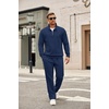 image:imageCOOFANDY Mens Tracksuit 2 Piece Set Geometric Texture Quarter Zip Pullover Sweatshirt Athletic Running SweatsuitsNavy