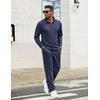 image:imageCOOFANDY Mens Tracksuits 2 Piece Casual Athletic Sweatsuit Quarter Zip Pullover Long Sleeve Running Sport OutfitsNavy Blue