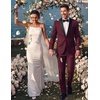 image:imageCOOFANDY Mens Tuxedo Suit Set Slim Fit 2 Piece Dress Suit Shawl Lapel Tuxedo Jacket Pants for Wedding Dinner Prom PartyWine Red