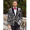 image:imageCOOFANDY Mens Velvet Tuxedo Floral Blazer Jacket One Button Shawl Lapel Suit Jacket for Dinner Prom Party WeddingSilver