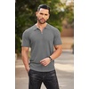 image:imageCOOFANDY Mens Zipper Polo Shirts Short Sleeve Ribbed Knit Polo T Shirts Fashion Casual Golf ShirtsGrey