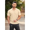image:imageCOOFANDY Mens Zipper Polo Shirts Short Sleeve Ribbed Knit Polo T Shirts Fashion Casual Golf ShirtsLight Khaki