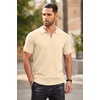 image:imageCOOFANDY Mens Zipper Polo Shirts Short Sleeve Ribbed Knit Polo T Shirts Fashion Casual Golf ShirtsLight Khaki