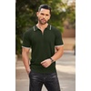 image:imageCOOFANDY Mens Zipper Polo Shirts Short Sleeve Ribbed Knit Polo T Shirts Fashion Casual Golf ShirtsStriped Army Green