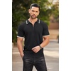 image:imageCOOFANDY Mens Zipper Polo Shirts Short Sleeve Ribbed Knit Polo T Shirts Fashion Casual Golf ShirtsStriped Black Striped