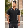 image:imageCOOFANDY Mens Zipper Polo Shirts Short Sleeve Ribbed Knit Polo T Shirts Fashion Casual Golf ShirtsStriped Black Striped