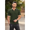 image:imageCOOFANDY Mens Zipper Polo Shirts Short Sleeve Ribbed Knit Polo T Shirts Fashion Casual Golf ShirtsStripes Army Green Stripes