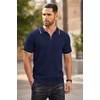 image:imageCOOFANDY Mens Zipper Polo Shirts Short Sleeve Ribbed Knit Polo T Shirts Fashion Casual Golf ShirtsStripes Navy Blue Stripes