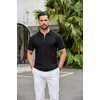 image:imageCOOFANDY Mens Zipper Polo Shirts Short Sleeve Ribbed Knit Polo T Shirts Fashion Casual Golf ShirtsVblack