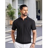 image:imageCOOFANDY Mens Zipper Polo Shirts Short Sleeve Ribbed Knit Polo T Shirts Fashion Casual Golf ShirtsVblack