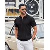 image:imageCOOFANDY Mens Zipper Polo Shirts Short Sleeve Ribbed Knit Polo T Shirts Fashion Casual Golf ShirtsVblack