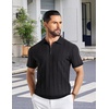 image:imageCOOFANDY Mens Zipper Polo Shirts Short Sleeve Ribbed Knit Polo T Shirts Fashion Casual Golf ShirtsVblack