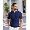 image:imageCOOFANDY Mens Zipper Polo Shirts Short Sleeve Ribbed Knit Polo T Shirts Fashion Casual Golf ShirtsVnavy Blue