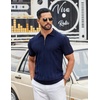 image:imageCOOFANDY Mens Zipper Polo Shirts Short Sleeve Ribbed Knit Polo T Shirts Fashion Casual Golf ShirtsVnavy Blue
