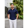 image:imageCOOFANDY Mens Zipper Polo Shirts Short Sleeve Ribbed Knit Polo T Shirts Fashion Casual Golf ShirtsVnavy Blue