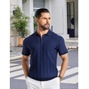 image:imageCOOFANDY Mens Zipper Polo Shirts Short Sleeve Ribbed Knit Polo T Shirts Fashion Casual Golf ShirtsVnavy Blue