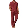 image:imageCOOFANDY Men 2 Piece Linen Outfit Beach Button Down Shirt Casual Loose Pant SetsWine Red